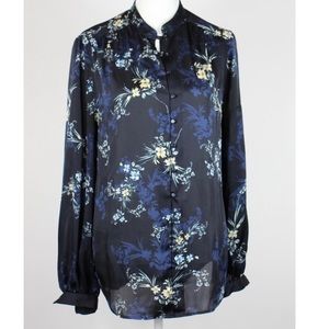 Equipment Navy Floral Button Up Blouse Small